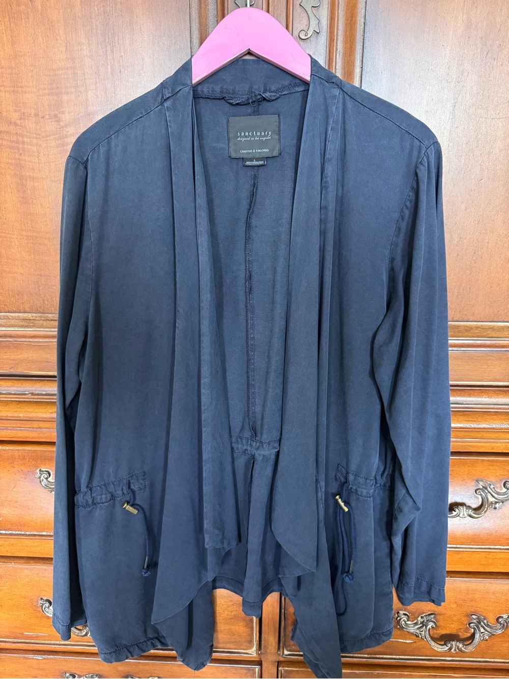 Sanctuary Navy Blue Draped Open-Front Camp Style All-Weather Jacket